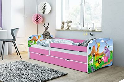 KOCOT KIDS Lit babydreams 2 Rose Safari : TIROIR, Matelas ET Barriere DE SECURITE Inclus 180/80 Jour, Bois d'ingénierie, 1 Personne
