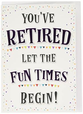Moderne pensioenkaart Fun Times Begin - 7 x 5 inch - Piccadilly Groeten, grijs|paars|wit|zwart