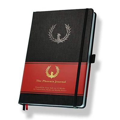 Phoenix Planner - 2022 A5 Charcoal Leather or Polyurethane 12-Week Undated Hardcover Daily Planner & Calendar for Gratitude, Goal Setting, Fitness, Business and Relationships - 1 Year Return Guarantee