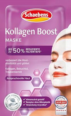 Schaebens Maschera di collagene Boost – la cura intensiva per la pelle più liscia e dall'aspetto più giovane con collagene, bakuchiolo e olio di semi d'uva per pelli esigenti, 2 applicazioni