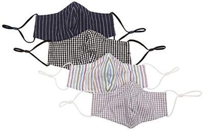 Quality Durables 4-Pack Reusable Woven Face Covering Costume Mask, Stripes & Gingham, Large/X-Large