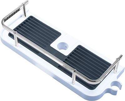 Werkzeyt ZYT330596 - Estante de Ducha (323 x 120 mm, con Borde Protector y Rejilla de Goteo, Soporte Integrado para Ducha de Mano, plástico ABS, Color Blanco y Cromado)