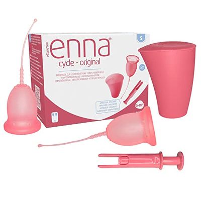 Enna Cycle "S" - APPLICATORE + 2 COPPETTA Mestruale + CONTENITORE per la STERILIZZAZIONE / FDA Approvata /3 TAGLIE / SILICONE di grado MEDICALE