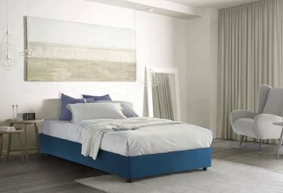 Talamo Italia - Lit double Chloe, Lit coffre en tissu, Ouverture frontale, adapté pour matelas 140x200 cm, 100% Made in Italy, Bleu