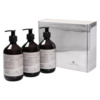 ABENA ENA Living Gift Set | Pamper Set for All Skin Types | 1 Body Wash and 2 Hand Washes | Fragranced with Sweet Orange, Lavender and Cedar Oils | Dermatologically Tested | For Sensitive Skin