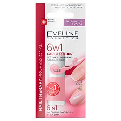 Eveline Cosmetics Nail Therapy Professional Concentrated Nail Conditioner with Color - Rose, 5ml | Colour&Double Strongโข Complex for Deep Nourishment and Protection