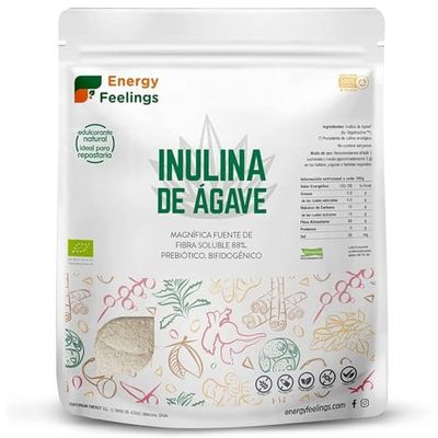 Energy Feelings Inulina en Polvo BIO de Agave, Inulina Pura Vegetal Prebiótico, Fibra Dietética, Sin Azúcar, Sin Gluten, Vegana, 500g