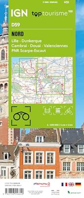 TOP100D59 - NORD: NORD - LILLE - DUNKERQUE - CAMBRAI - DOUAI - VALENCIENNES - PNR SCARPE-ESCAUT 1:100000: T100D59