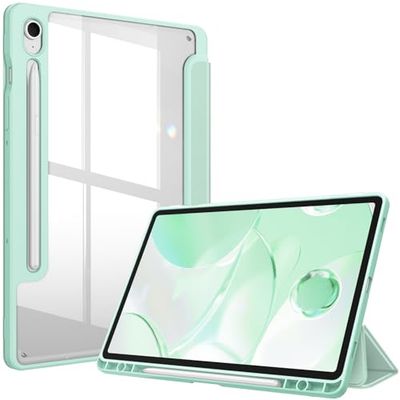 FINTIE Custodia per Samsung Galaxy Tab S10 FE 10.9 Pollici 2025/S9 FE 10.9" 2023/S9 11" 2023 con Portapenne - Antiurto Sottile Case Posteriore Trasparente Cover con Auto Sonno/Sveglia, Verde Chiaro
