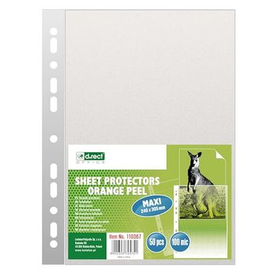 D.RECT 50 Pieces Punched Pockets - Plastic Sleeves - Polly Pockets 100 µm/mic/Micron Thickness: 0.10 mm - Plastic Wallets 240x350 mm, Grained