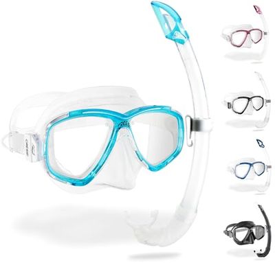 CRESSI Perla & Mexico Set - Combiset Masker Perla + Snorkel Mexico Ideaal voor Snorkelen Vrijduiken Duiken, Transparant/Aquamarijn, Eén maat, Unisex Volwassene