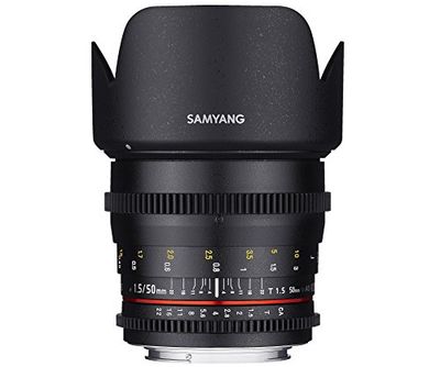 Samyang F1311109101 - Objetivo para vídeo VDSLR para Micro Cuatro Tercios (Distancia Focal Fija 50mm, Apertura T1.5-22 AS UMC, diámetro Filtro: 77mm), Negro