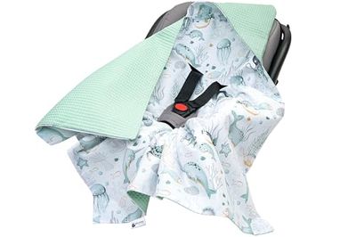 Medi Partners Couverture enveloppante 100% Coton Waffle 85x85cm Multifonction bébé Poussette Hiver Une Capuche Douce et Moelleuse pour landaus