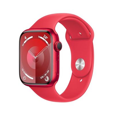 Apple Watch Series 9 (45 mm GPS) Smartwatch avec boîtier Aluminium et Bracelet Sport (Product) Red (M/L). Suivi de l’activité Physique, apps Oxygène sanguin et ECG, écran Retina Toujours activé