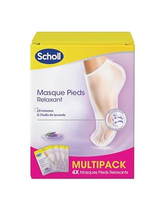 Scholl Lot de 4 Masques Pieds Relaxants à la Lavande pour Peaux Sèches - Soin des Pieds, 4 Paires de Chaussettes Nourrissantes