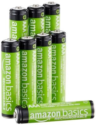 Amazon Basics - Pacote de 8 pilhas recarregáveis AAA NiMH, 800 mAh, recarregáveis até 1000 vezes, pré-carregadas
