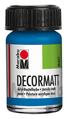 Marabu 14010039095 - Decormat acryl azuurblauw 095, 15 ml, fluweelmat acrylverf op waterbasis, romig en kleurintensief, speekselbestendig, weerbestendig, voor vrij schilderen en sjabloneren