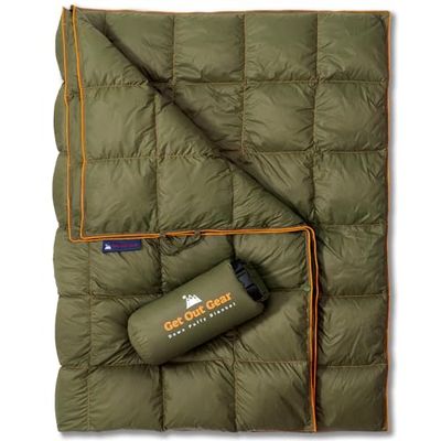 Get Out Gear Donzen campingdeken, lichtgewicht opvouwbare 302 cm3/kg vulkracht donsdeken, compact waterdicht en warm rugzak-dekbed voor camping, wandelen, reizen of hangmat
