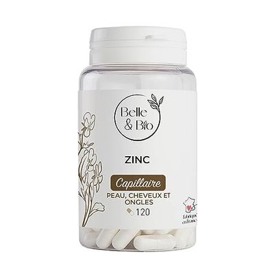 BEAUTÉ DE LA PEAU & CHEVEUX - Zinc - 120 gélules - Cure 2 mois - Complément Alimentaire BELLE&BIO - Fabriqué en France