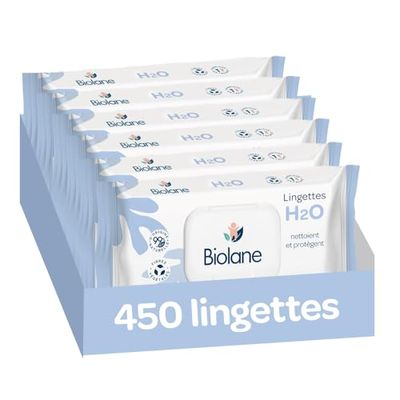 BIOLANE - Water wipes for baby - Pack of 6 packs - 450 Wipes - Cleans and protects - For changing
