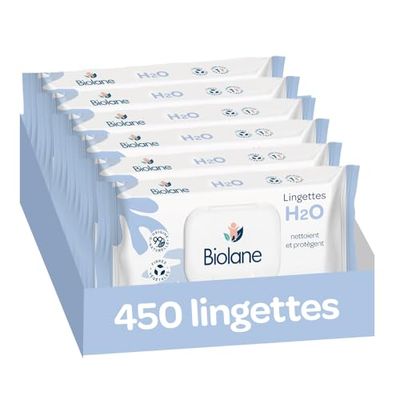 BIOLANE – Toallitas para bebé con agua – 450 toallitas – Juego de 6 x 75 – Limpieza suave y eficaz – Desde el nacimiento – Calidad francesa