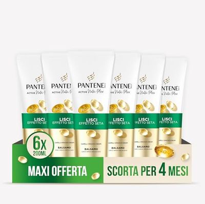 Pantene Pro-V Lisci Effetto Seta Balsamo per Capelli Crespi e Opachi, Balsamo Quotidiano, Con Pro-Vitamina B5 e Miscela di Nutrienti, Senza Olio Minerale e Coloranti, Maxi Formato 6 x 250 ml