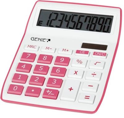 GENIE 840P bordsräknare, dubbel kraft, sol och batteri, kompakt design, rosa