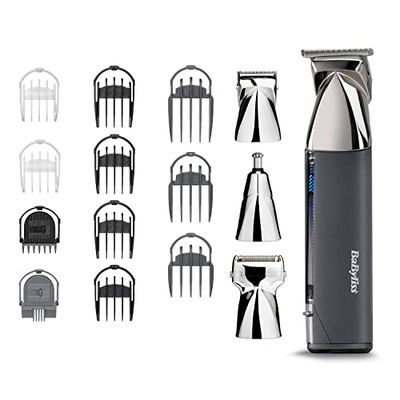 BaByliss Super-X, rasoio multiuso in metallo 15 in 1, per barba, barba, peli, naso, orecchie, peli del corpo, al litio, senza fili