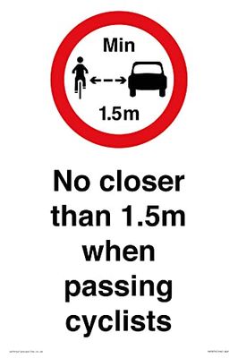 Cartello con scritta "No closer than 1,5 m when passing cyclists" – 200 x 300 mm – A4P