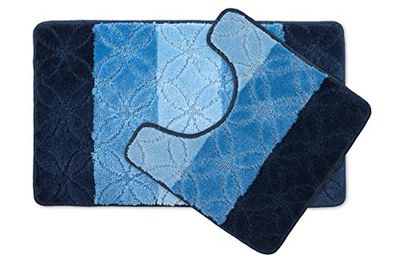 Emma Barclay Halo – Ensemble de 2 Tapis de Bain à Rayures Ton sur Ton (Tapis 45 x 75 cm/Contour WC 45 x 45 cm) (Bleu)
