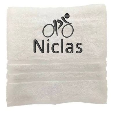 Asciugamano personalizzato con nome Nome sportivo splendidamente ricamato Asciugamano da bagno Asciugamano in cotone 100% personalizzato con nome (100 x 50 cm, Ciclismo)