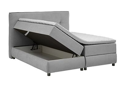 Atlantic Home Collection Tilo Cama con somier de muelles, 180 x 200 cm, Tela, Gris Claro