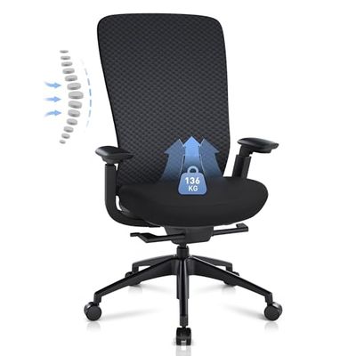 COLAMY Ergonomische mesh-bureaustoel, computer-executive bureaustoel, ergonomische bureaustoel met lendensteun en flexibele rugleuning, glijzitting, donkergrijs