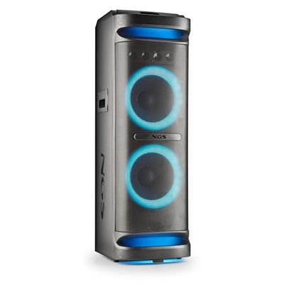 NGS Wild Space 3 - Altoparlante portatile 4000W Bluetooth 5.3, TWS, doppio subwoofer 10“”, tweeter a tromba, luci LED RGB, ingresso USB/AUX, doppio microfono, funzione Xdrive, telecomando, colore nero
