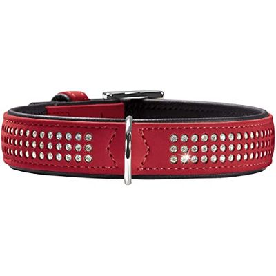 HUNTER SOFTIE TRILUXE hondenhalsband, kunstleer, glinsterende strass-steentjes, 60 (M-L), rood