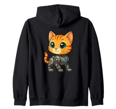 Cute Cat Robot Cartoon Mech Animal Design Zip Hoodie
