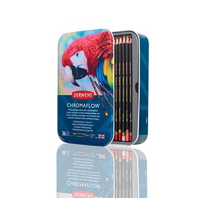 Derwent Chromaflow Set di 36 Matite con Corpo Rotondo da 3,5 mm, Nucleo Cremoso e Sfumabile, Adatto per Disegnare, Colorare e Stratificare