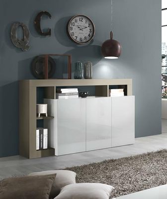 Dmora - Credenza Alserio, Buffet da soggiorno, Madia da salotto, Dispensa da cucina, Made in Italy, 146x42 h93 cm, Bianco