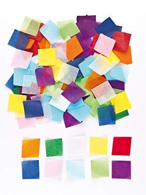 Baker Ross EV2752 Kleine vierkanten van zijdepapier in bonte kleuren – voor kinderen om te knutselen – als decoratie – per verpakking.,Laat kleuren