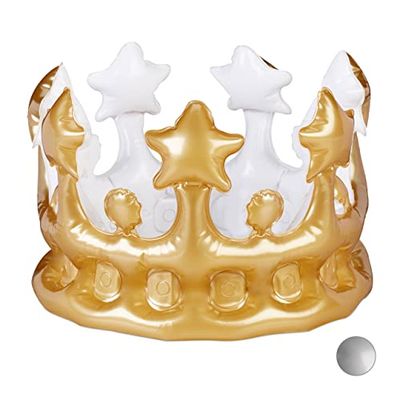 Relaxdays 10024254_259 Couronne Gonflable, Accessoire pour Costume, Carnaval Déguisement Princesse Roi Anniversaire, Diff. Couleurs, PVC sans BPA, Doré, 16 x 21 cm