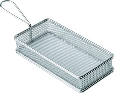 Cestino per friggere in acciaio inossidabile, cestino in miniatura per friggere per patatine, anelli di cipolla ecc., cestino per nachos, pop-corn, 21,5 x 10,5 cm, h: 4,5 cm, manico: 9,5 cm, acciaio inossidabile