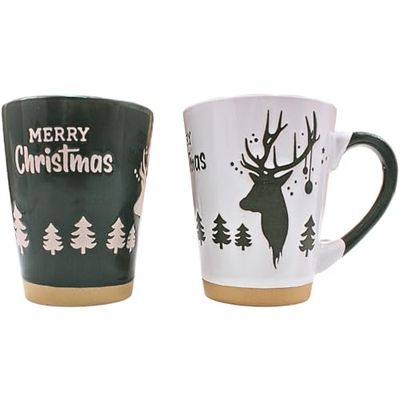 Dekorativa hjältar 24 muggset, kaffekoppar, glödvinsmuggar, dryckesmugg lergods set om 2, storlek: L/B/H ca 12 x 8 x 11 cm, kapacitet 360 ml per kopp, älg grön/vit, 11 cm