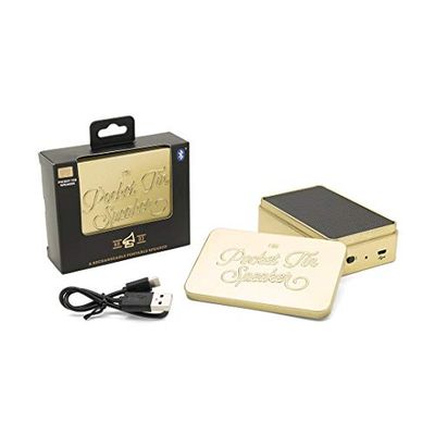 Luckies of London Pocket Tin Speaker 2.0 - Mini cassa altoparlante Bluetooth in metallo per smartphone iPhone, Android e altri modelli - Oro