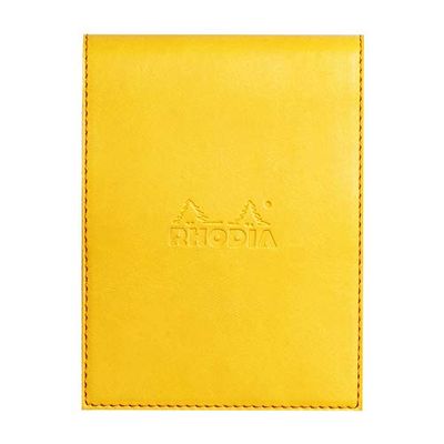 RHODIA 128216C - Clipboard Case + Stapled Notepad N°12 Jonquille - 8.5x12 cm - Lined - 80 Detachable Sheets - 80G White Clairefontaine Paper - Pencil Holder - Faux Leather - Rhodiarama Collection
