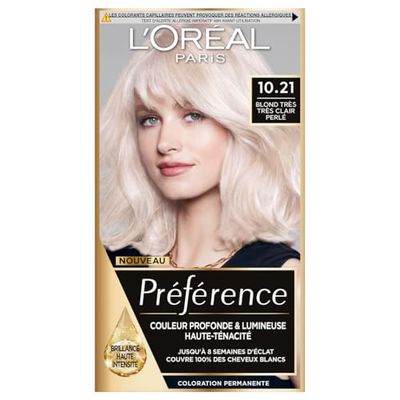 L’ORÉAL PARIS - Coloration Cheveux Permanente - Longue Durée & Lumineuse - Couvre 100% des Cheveux Blancs - Préférence - Nuance : Stockholm (10.21), Blond Très Très Clair Perlé
