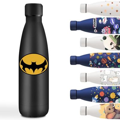 Botella Agua Acero Inoxidable 500ml, Cantimplora Acero Inoxidable, Botella Agua Personalizada con Diablo, Mantiene 24H Frio/12H Calor, Cantimplora para la Escuela, Oficina, Viajar, Café, Yoga, Negro