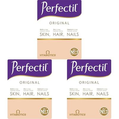 Perfectil Original Beauty Supplement for Hair Skin and Nails, One-A-Day Formula, 90 Unflavoured Tablets, 90-Day Supply, by Vitabiotics (Pack of 3)
