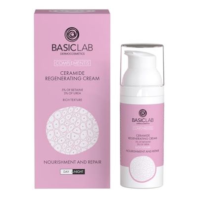 BasicLab Crema rigenerante in ceramica con 5% betaina e 3% urea, 50 ml, consistenza ricca, equilibrio della barriera idrolipidica, rigenerazione