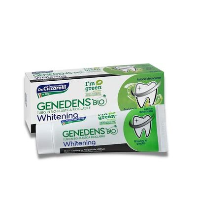 Genedens Bio, Dentifricio Whitening, Elimina le Sostanze che Macchiano i Denti e Ripristina il Bianco Naturale, Tubo in Bio-Plastica Riciclabile, 100% Made in Italy, Tubetto 75 ml