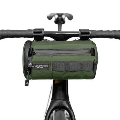 ALMSTHRE Signature - Bolsa para Manillar de Bicicleta, Color Verde Cazador, rígida, con Cremalleras Impermeables y Correas Ajustables, Bolsa Ligera para Manillar de Bicicleta, Compatible con